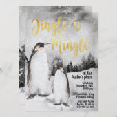 Jingle & Mingle Watercolor Pinguine Party Einladun Einladung (Vorne/Hinten)