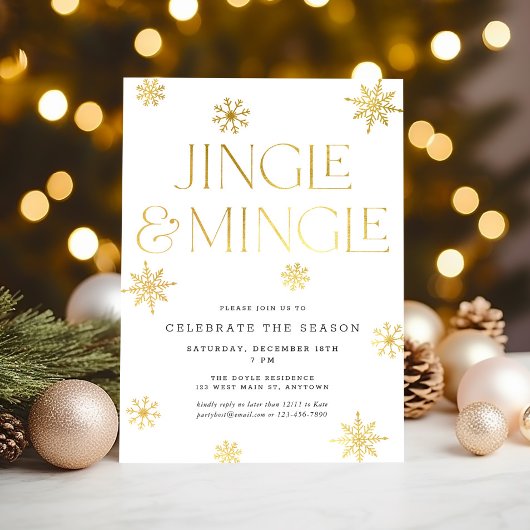Jingle & Mingle White Gold Snowflakes Einladung