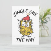 Jingle Owl the way Funny Santa Owl Einladung (Stehend Vorderseite)