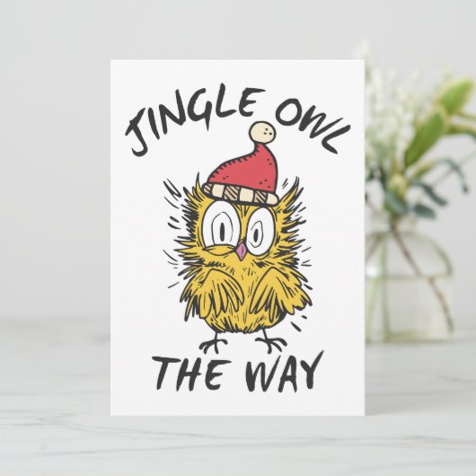 Jingle Owl the way Funny Santa Owl Einladung (Stehend Vorderseite)