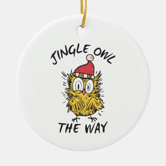 Jingle Owl the way Funny Santa Owl Keramik Ornament (Vorne)
