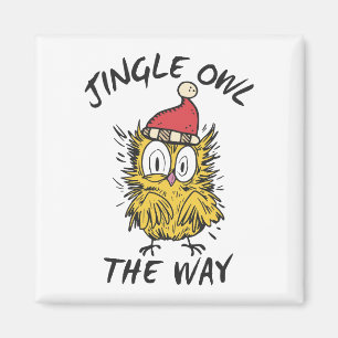 Jingle Owl the way Funny Santa Owl Magnet