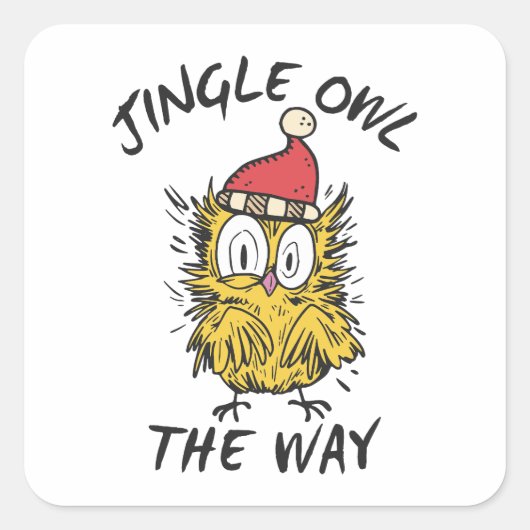 Jingle Owl the way Funny Santa Owl Quadratischer Aufkleber (Vorderseite)
