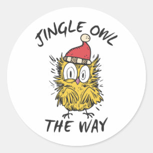 Jingle Owl the way Funny Santa Owl Runder Aufkleber
