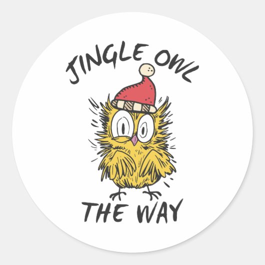 Jingle Owl the way Funny Santa Owl Runder Aufkleber (Vorderseite)