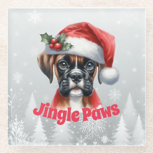 Jingle Paws and Boxer Dog Joy Glasuntersetzer (Vorderseite)