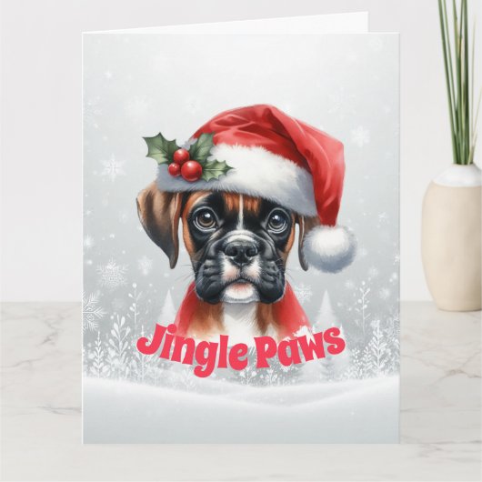 Jingle Paws and Boxer Dog Joy Holiday Karte (Vorderseite)