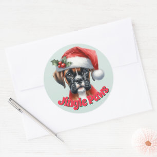 Jingle Paws and Boxer Dog Joy Runder Aufkleber