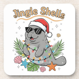 Jingle Shells Tropical Santa Manatee Christmas Getränkeuntersetzer