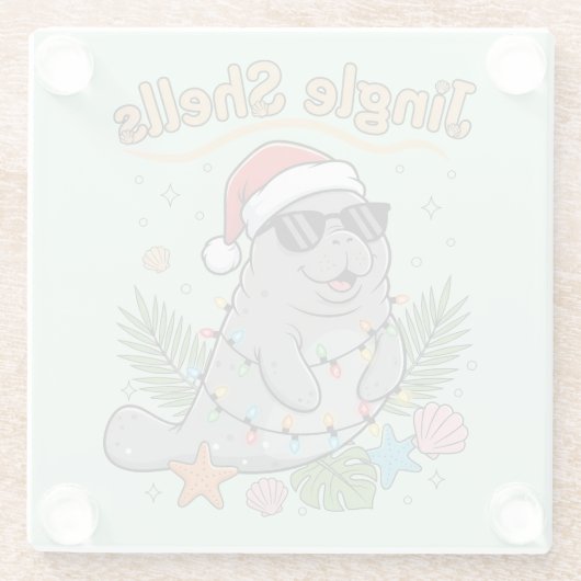 Jingle Shells Tropical Santa Manatee Christmas Glasuntersetzer (Rückseite)
