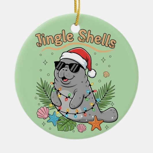 Jingle Shells Tropical Santa Manatee Christmas Keramik Ornament (Vorne)