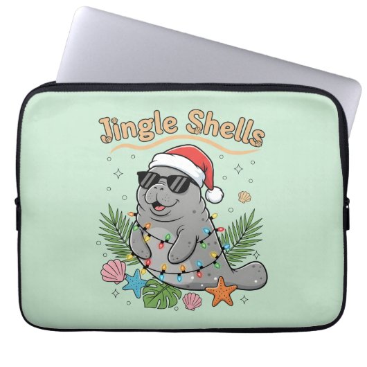 Jingle Shells Tropical Santa Manatee Christmas Laptopschutzhülle (Vorderseite)
