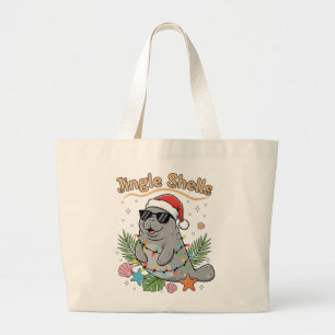 Jingle Shells Tropischer Weihnachtsmann-Manatee Jumbo Stoffbeutel