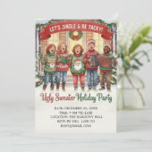 Jingle & Tacky Ugly Sweater Holiday Caroler  Einladung (Stehend Vorderseite)