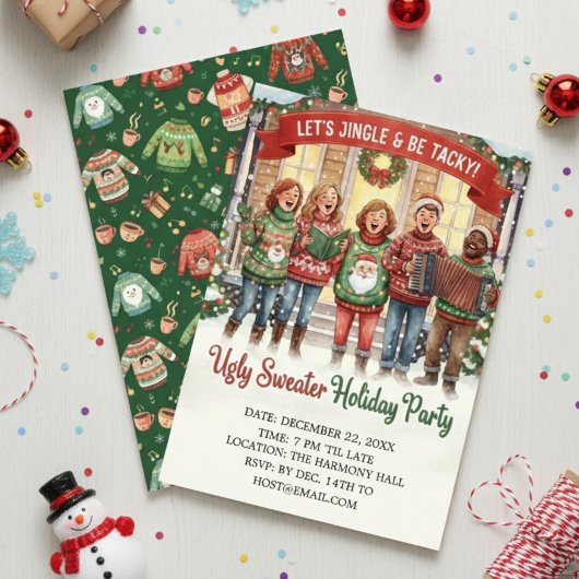 Jingle & Tacky Ugly Sweater Holiday Caroler  Einladung