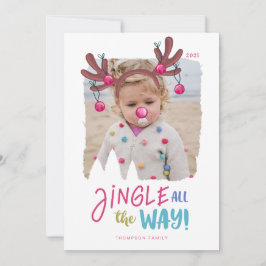 Jingle The Way Fun Foto Rentier Antler Bells Feiertagskarte