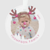 Jingle The Way Fun Foto Rentier Antler Bells Ornament (Vorderseite)
