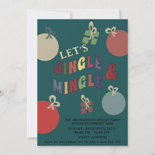 Jingle und Mingle bunte Ornamente Urlaub Einladung (Vorderseite)