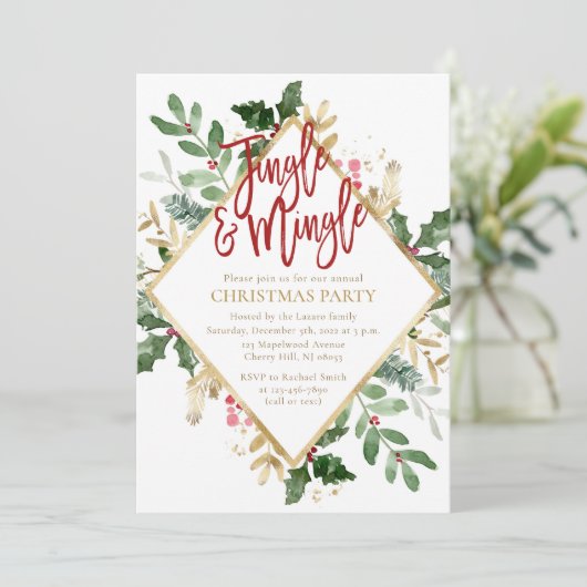 Jingle und Mingle Christmas Party Einladung (Stehend Vorderseite)