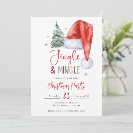 Jingle und Mingle Christmas Party Holiday Santa Einladung (Stehend Vorderseite)