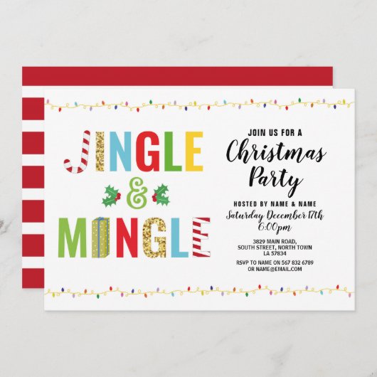 Jingle und Mingle Christmas Party Holly Holidays Einladung (Vorne/Hinten)