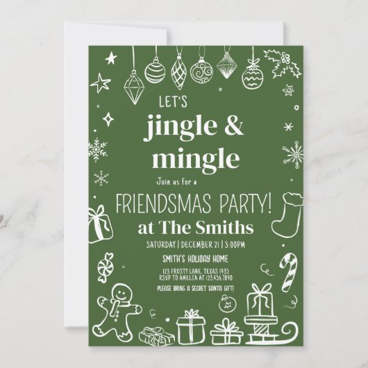Jingle und Mingle Hand Drawing Weihnachtsfest Part Einladung (Vorderseite)