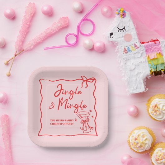 Jingle und Mingle Hand zeichnen Weihnachts-Party Pappteller (Party)