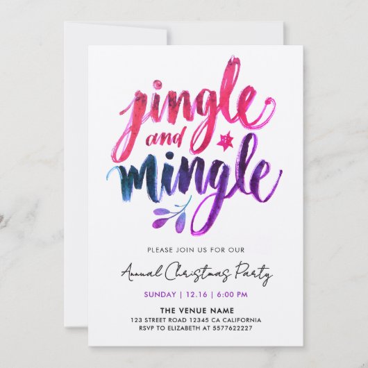 Jingle und Mingle - Modern Lila Pink Brush Script Einladung (Vorderseite)