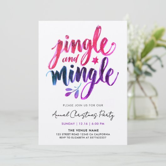 Jingle und Mingle - Modern Lila Pink Brush Script Einladung (Stehend Vorderseite)