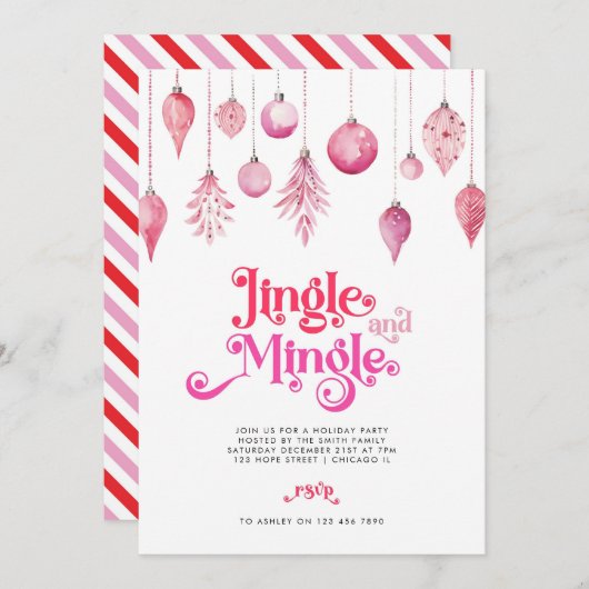 Jingle und Mingle Pink Weihnachtsfeier Einladung (Vorne/Hinten)