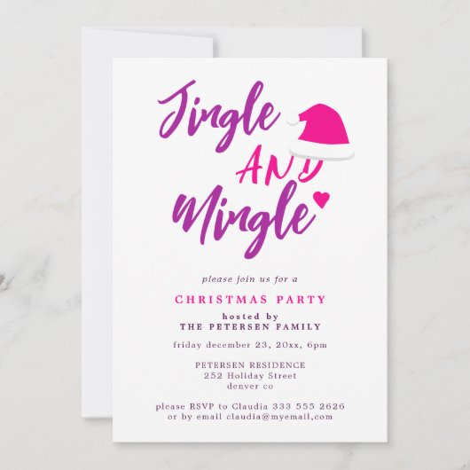 Jingle und mingle rosa script Christmas Party Einladung (Vorderseite)