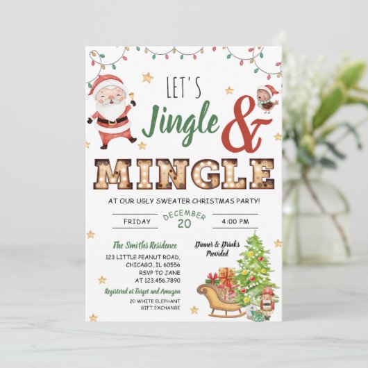 Jingle und Mingle Ugly Sweater Party Einladung (Stehend Vorderseite)
