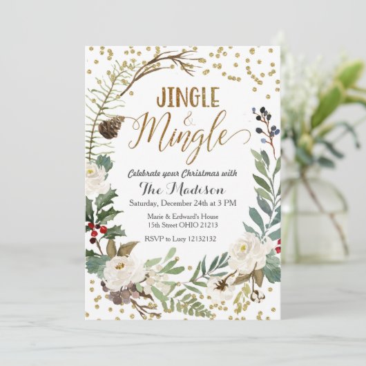 Jingle und Mingle Weihnachts-Party Einladung (Stehend Vorderseite)