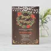 Jingle und Mingle Weihnachts-Party Kranz rustikal Einladung (Stehend Vorderseite)
