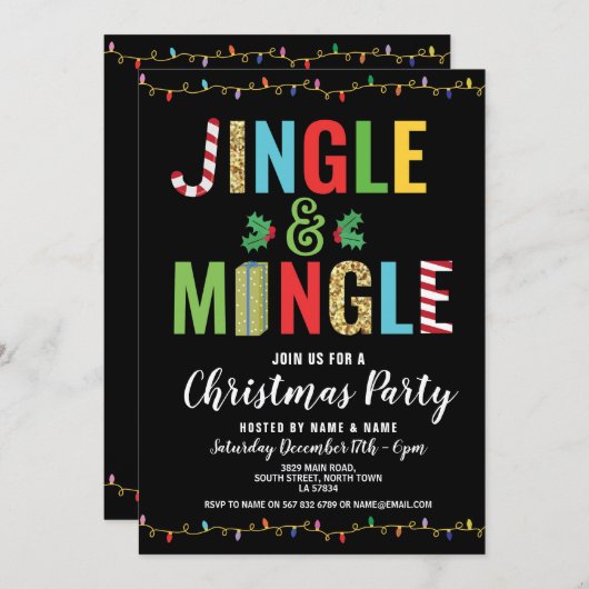 Jingle und vermischen Sie WeihnachtsParty, das Einladung (Vorne/Hinten)