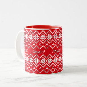JINGLE! Weihnachtsroter Schneeflocken- und Hirsch Zweifarbige Tasse
