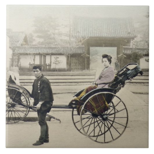 "Jinrikisha" vor einem Tempel, c.1880 (Hand Co Fliese (Vorderseite)