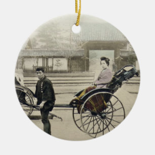 "Jinrikisha" vor einem Tempel, c.1880 (Hand Co Keramik Ornament