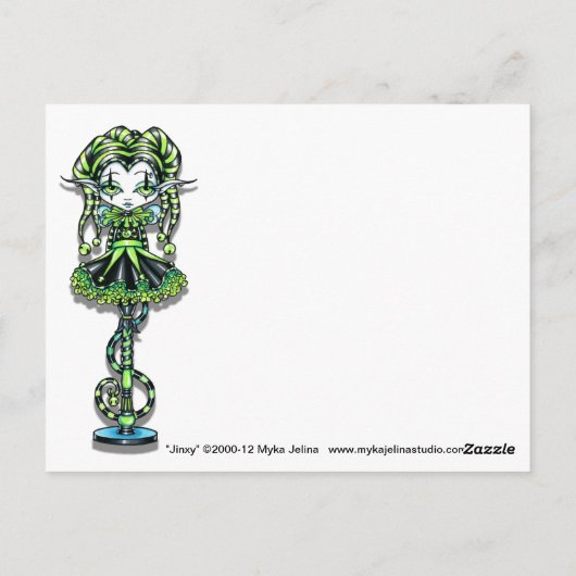 Jinxy Harlekin-Elf-Stock-Spaßvogel-Fee-Postkarte Postkarte (Rückseite)