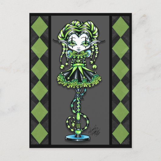 Jinxy Harlequin Pixie Stick Jester Fee Postcard Postkarte (Vorderseite)