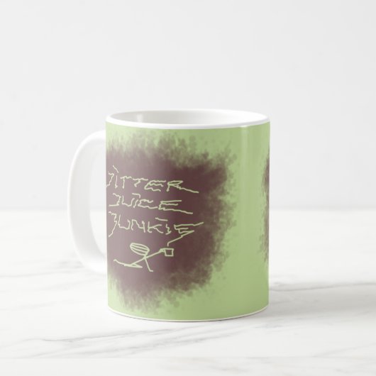 Jitter Juice Junkie - Kaffeekunst auf Grün. Kaffeetasse (Vorderseite Links)