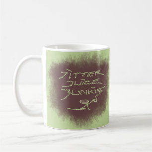 Jitter Juice Junkie - Kaffeekunst auf Grün. Kaffeetasse