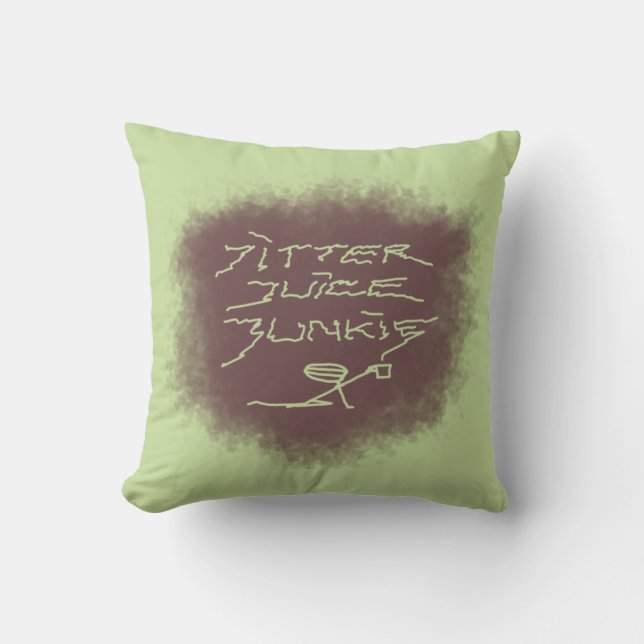 Jitter Juice Junkie - Kaffeekunst auf Grün. Kissen (Vorderseite)