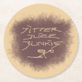 Jitter Juice Junkie - Kaffeekunst auf Latte Brown. Runder Pappuntersetzer
