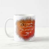 Jitter Juice Junkie - Kaffeekunst auf Weiß. Kaffeetasse (Links)