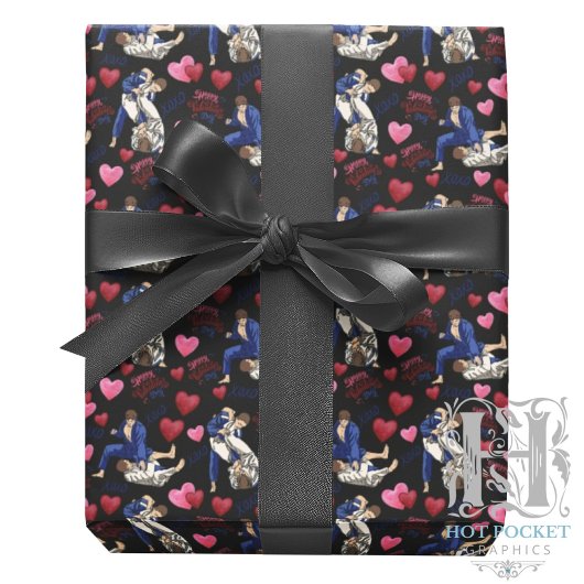 Jiu Jitsu BJJ Valentine Gift Wrapping Paper Black Geschenkpapier