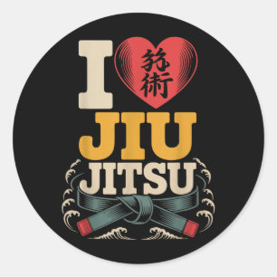 Jiu Jitsu Herz Retro Vintage Ich liebe Jiu Jitsu Runder Aufkleber