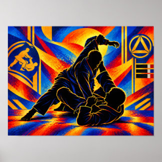 Jiu-Jitsu-Kämpfer Angriffs- und Verteidigungssilho Poster
