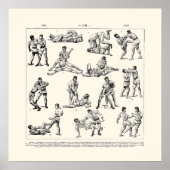 Jiu Jitsu Retro elegantes Quadrat schwarz und weiß Poster (Vorne)