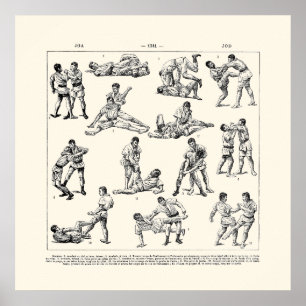 Jiu Jitsu Retro elegantes Quadrat schwarz und weiß Poster